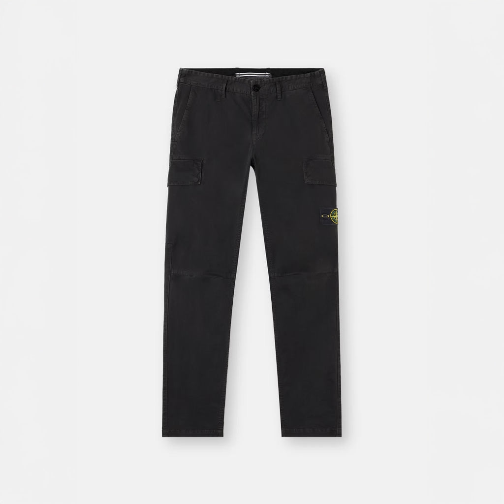 ORGANIC COTTON STRETCH CARGO CHINO TROUSERS - BLACK