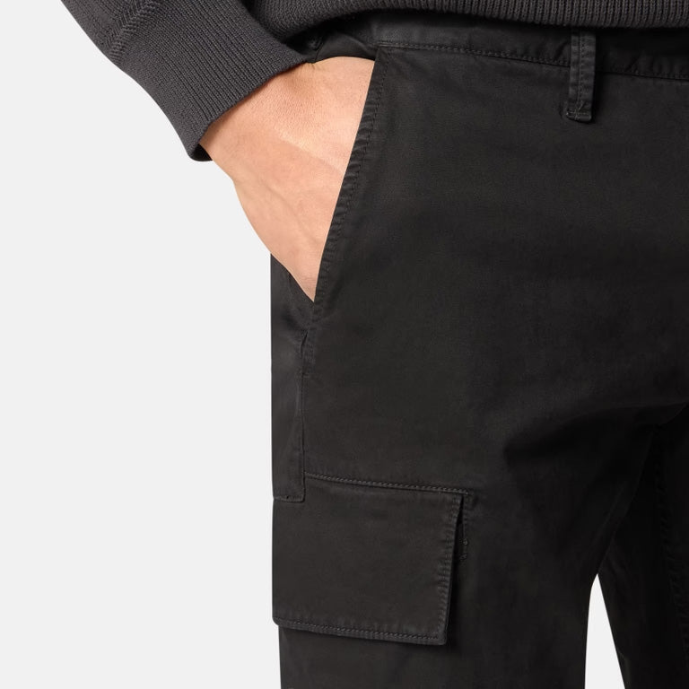 ORGANIC COTTON STRETCH CARGO CHINO TROUSERS - BLACK