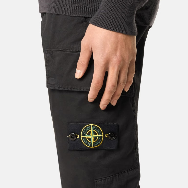 ORGANIC COTTON STRETCH CARGO CHINO TROUSERS - BLACK