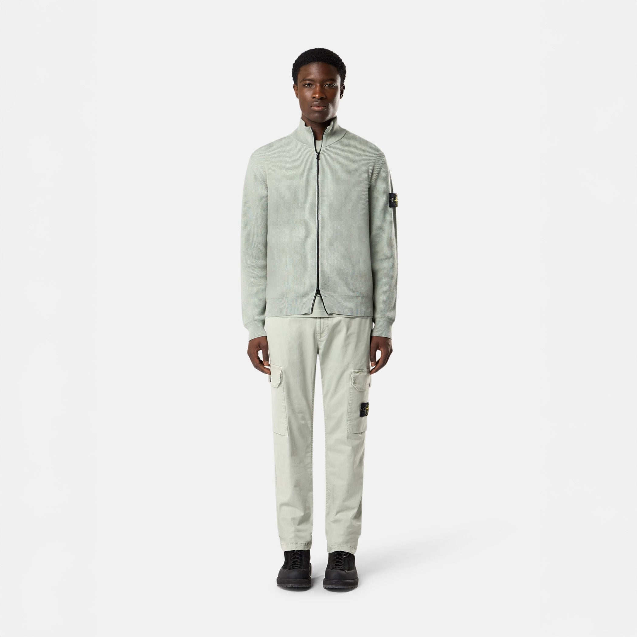 SOFT ORGANIC COTTON ZIP-UP JUMPER - SAGE