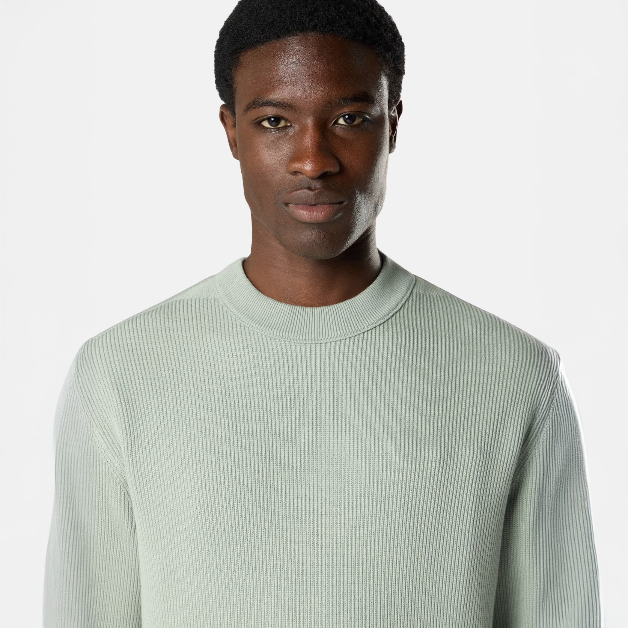 RIBBED SOFT ORGANIC COTTON CREWNECK - SAGE