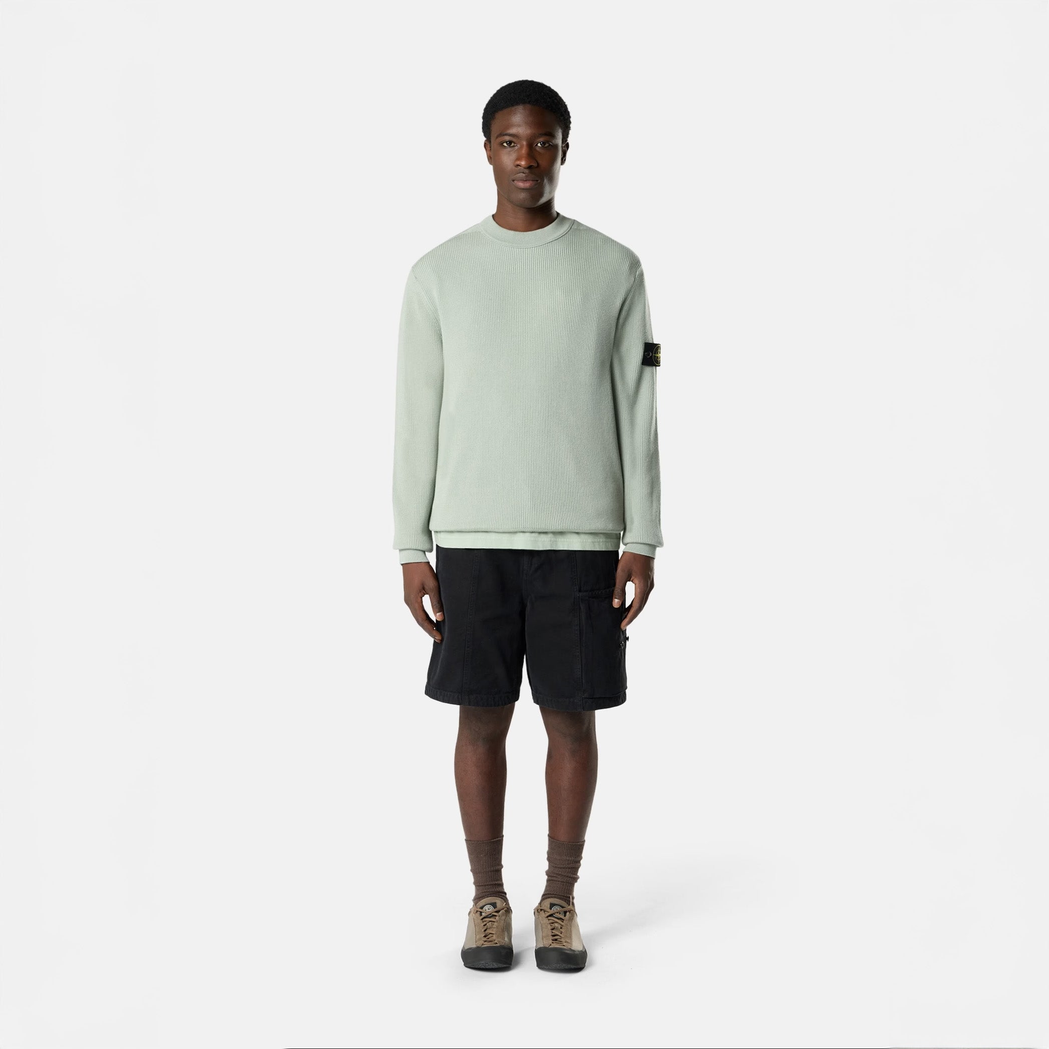 RIBBED SOFT ORGANIC COTTON CREWNECK - SAGE