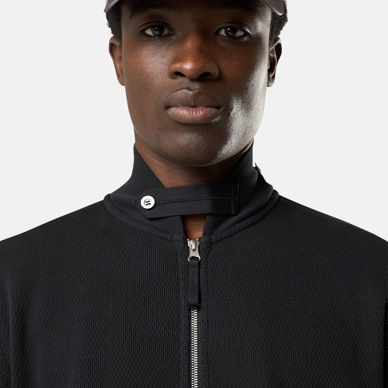 MESH STITCH ORGANIC COTTON FLEECE TRACK JACKET - BLACK