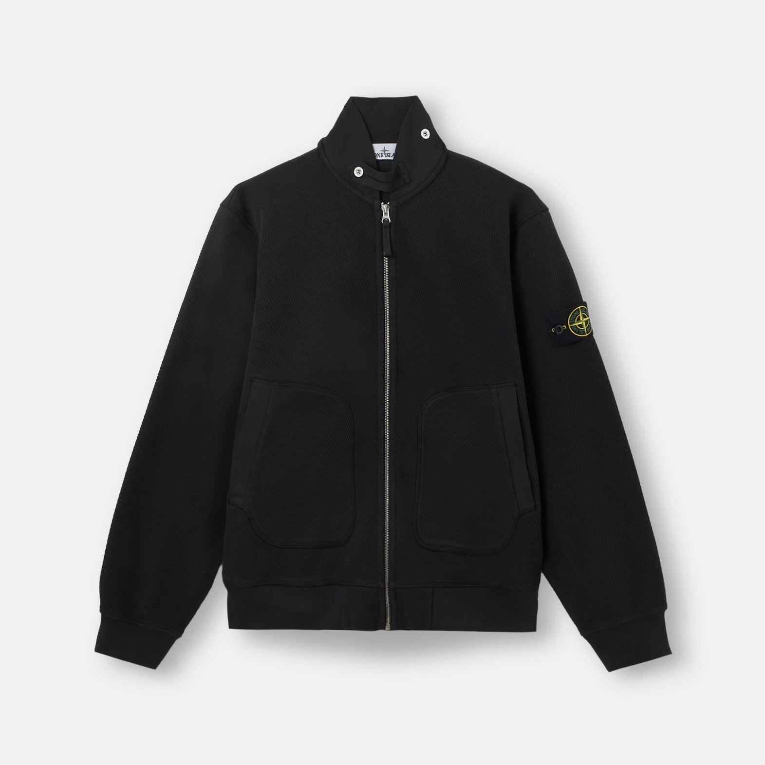 MESH STITCH ORGANIC COTTON FLEECE TRACK JACKET - BLACK
