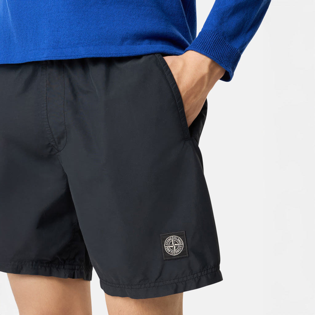 BRUSHED NYLON SWIM TRUNK WITH POCKETS - BLACK