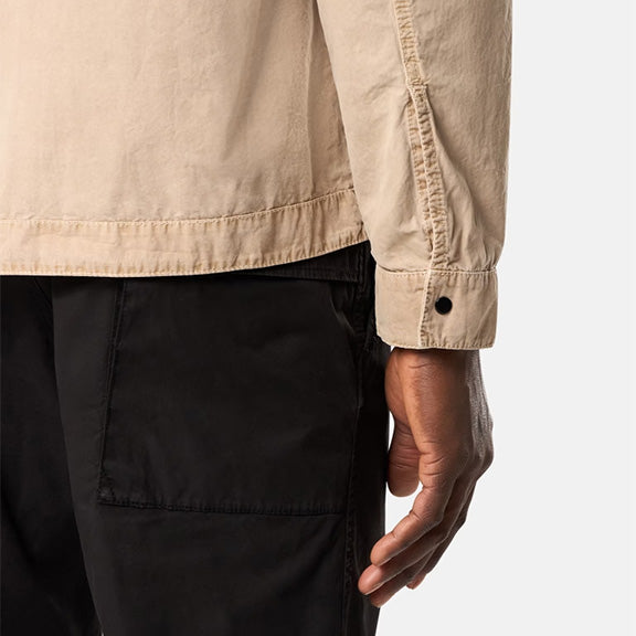 BRUSHED ORGANIC COTTON ZIP-UP OVERSHIRT - DESERT