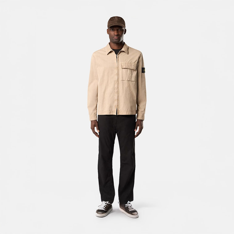 BRUSHED ORGANIC COTTON ZIP-UP OVERSHIRT - DESERT