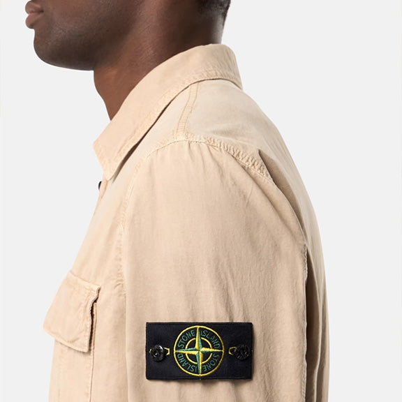 BRUSHED ORGANIC COTTON ZIP-UP OVERSHIRT - DESERT