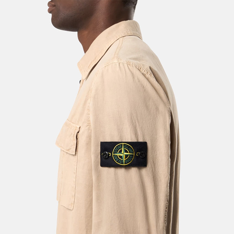 BRUSHED ORGANIC COTTON ZIP-UP OVERSHIRT - DESERT