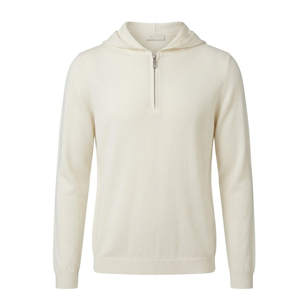 HALF-ZIP HOODED SWEATER - AGATA BIANCA