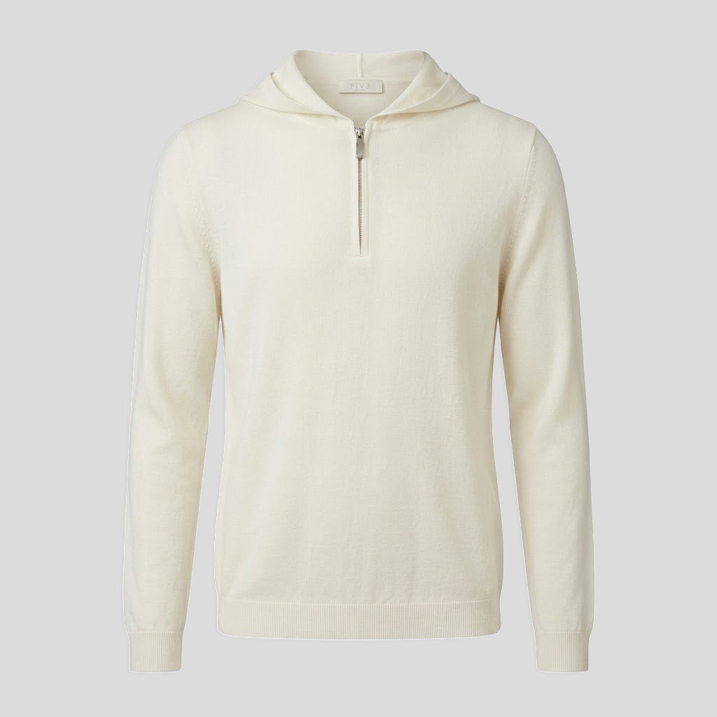 HALF-ZIP HOODED SWEATER - AGATA BIANCA