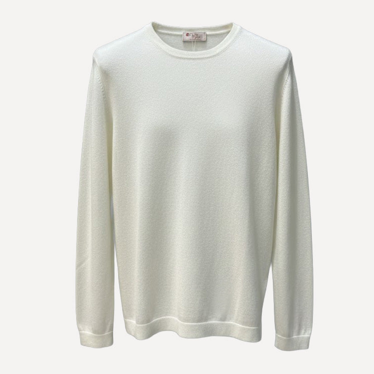 ROUND NECK VIRGIN WOOL SWEATER  -  BLANCO