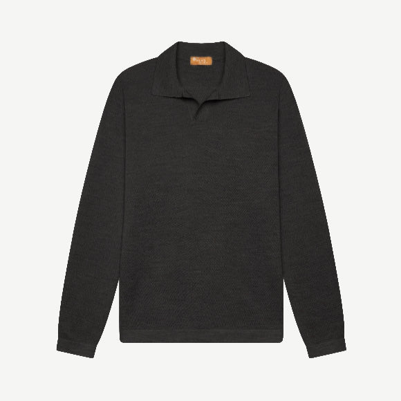 VIRGIN WOOL SKIPPER POLO - BLACK