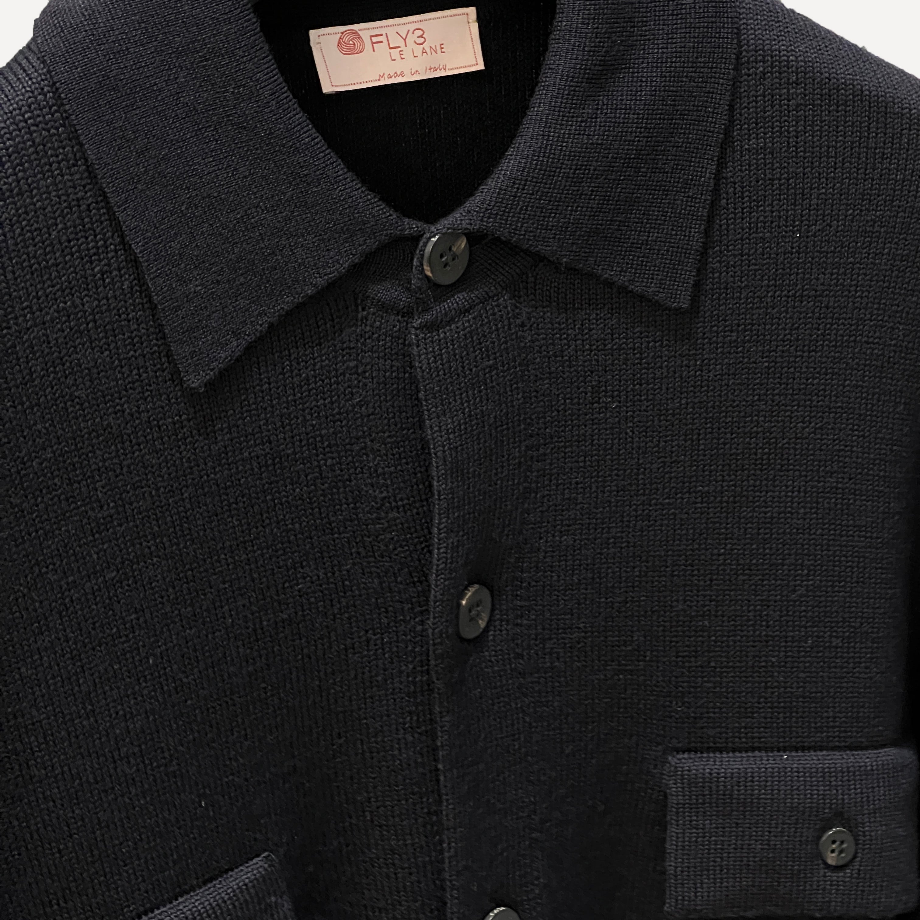 VIRGIN WOOL BUTTON DOWN OVERSHIRT - NAVY BLUE