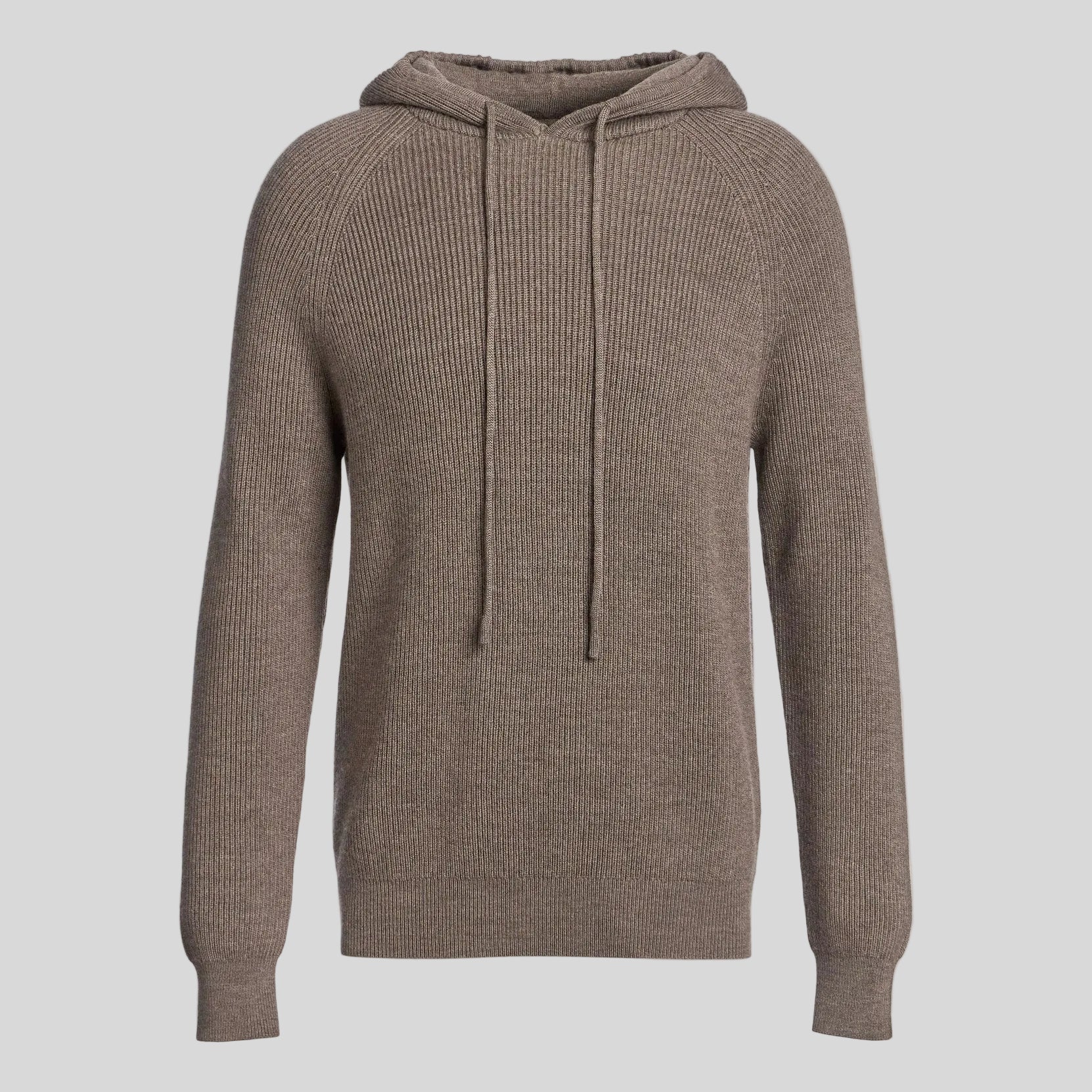 MERINO RIBBED HOODIE - FOSSIL