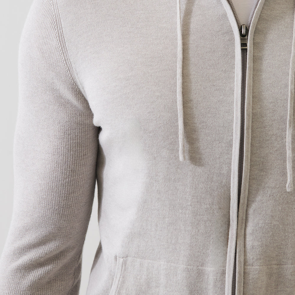 COTTON CASHMERE FULL ZIP HOODIE - FEATHER