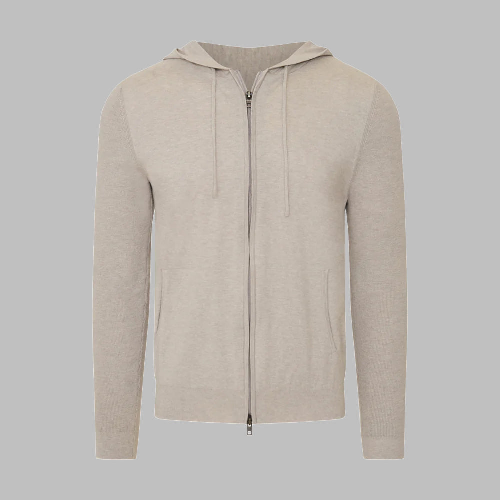 COTTON CASHMERE FULL ZIP HOODIE - FEATHER