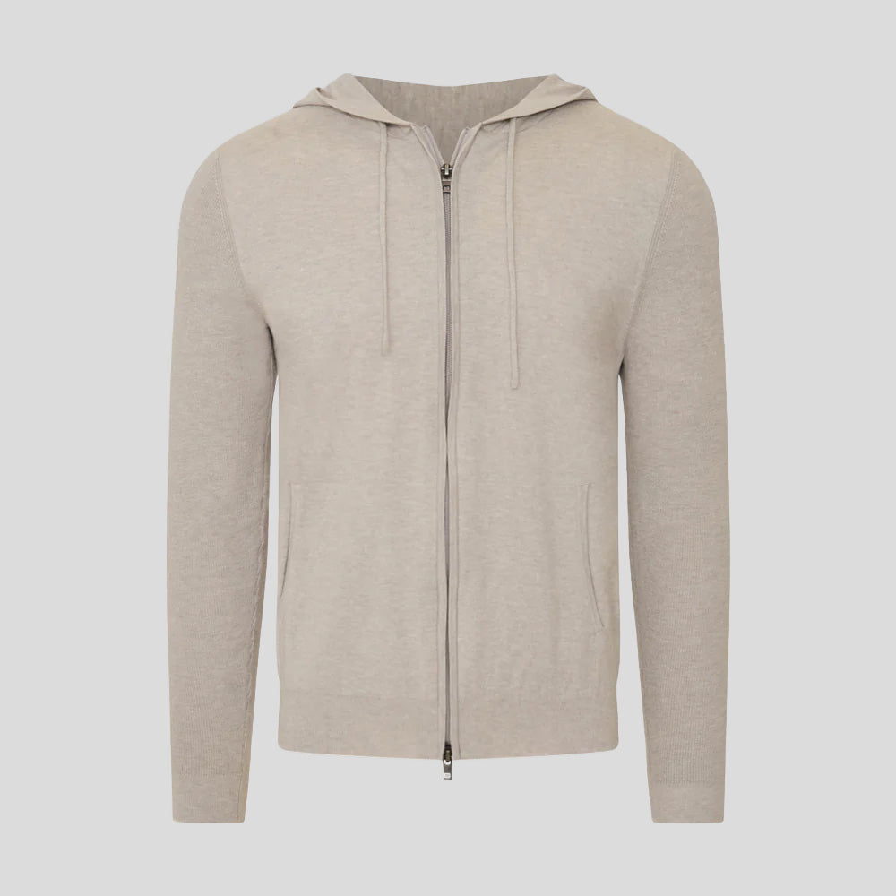 COTTON CASHMERE FULL ZIP HOODIE - FEATHER