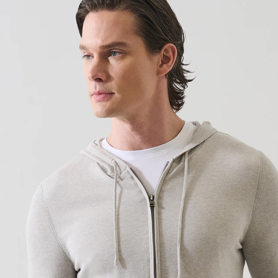 COTTON CASHMERE FULL ZIP HOODIE - FEATHER