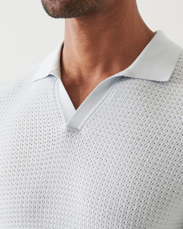 Polo ouvert texturé en coton et cachemire - Bleu pâle