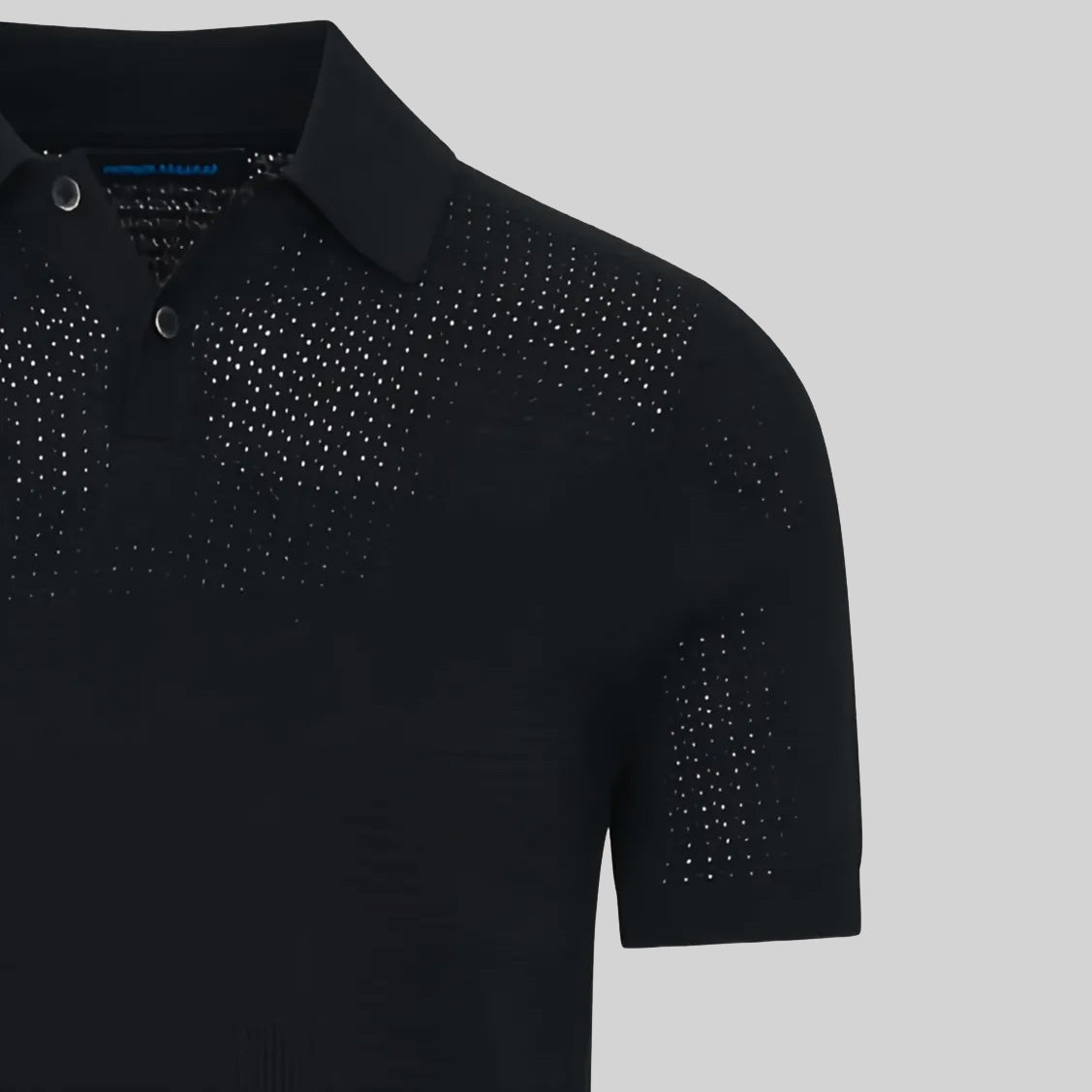 HONEY-COMB STITCH POLO SHIRT - BLACK