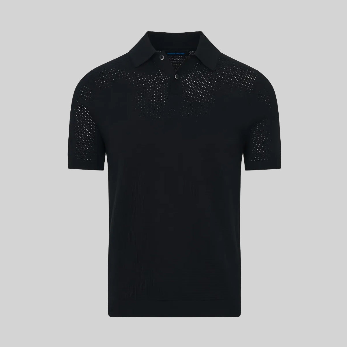 HONEY-COMB STITCH POLO SHIRT - BLACK