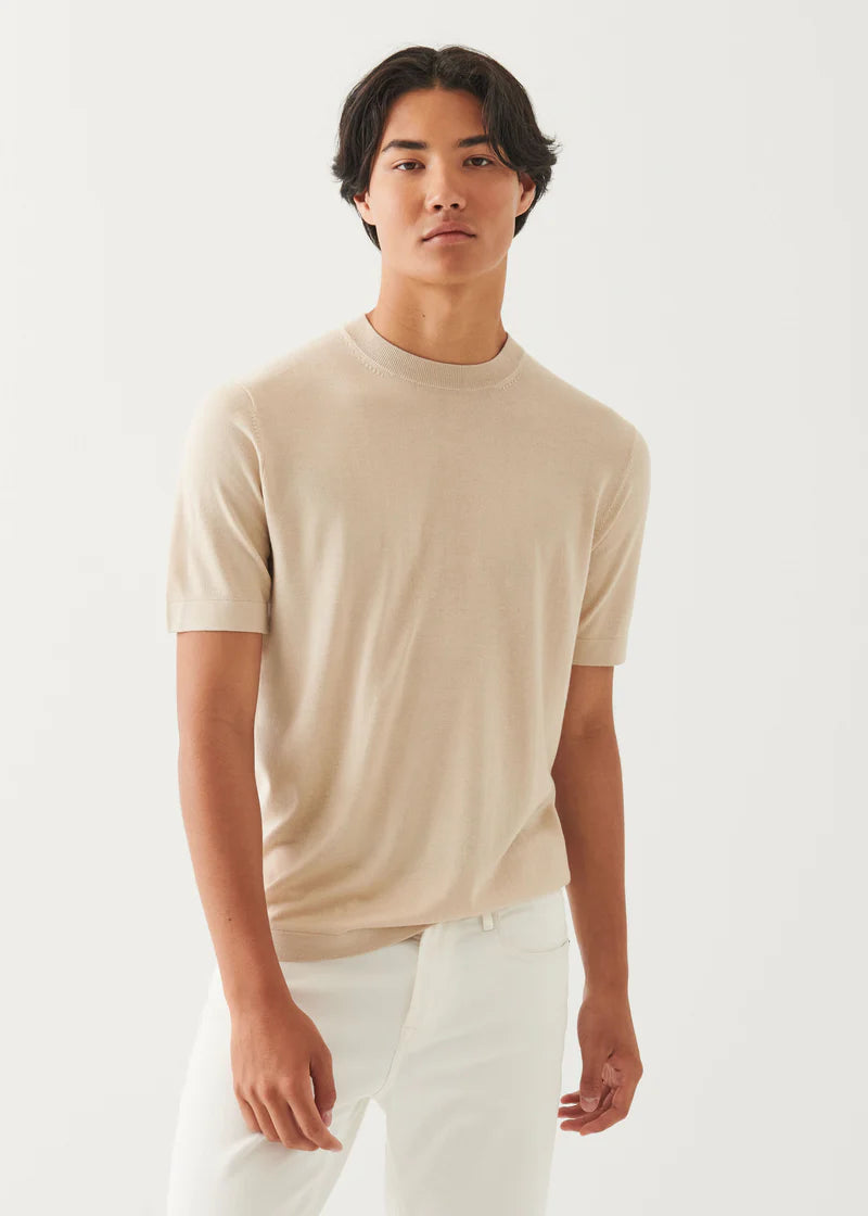 Silk Cashmere Blend Short Sleeve Crewneck - Sandstone