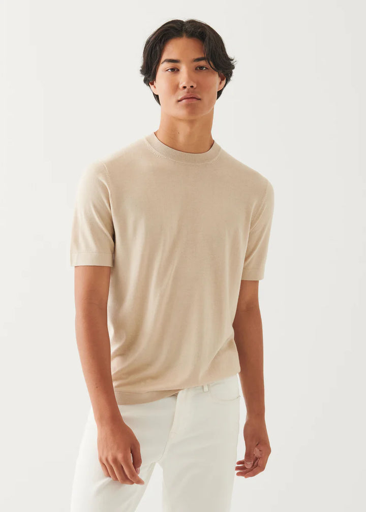 Silk Cashmere Blend Short Sleeve Crewneck - Sandstone