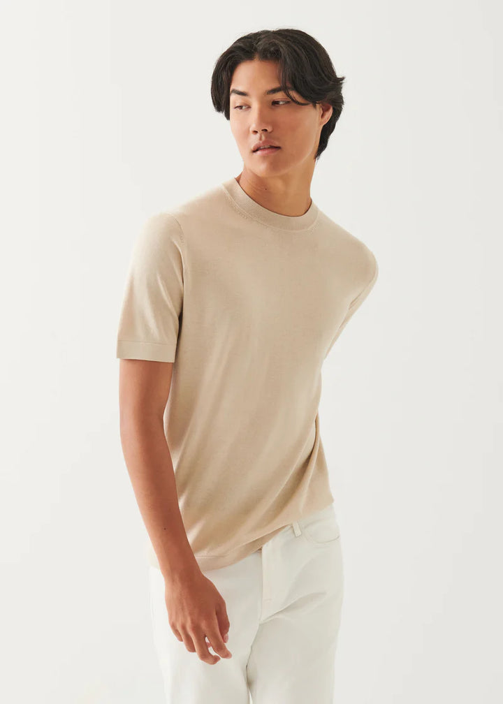 Silk Cashmere Blend Short Sleeve Crewneck - Sandstone