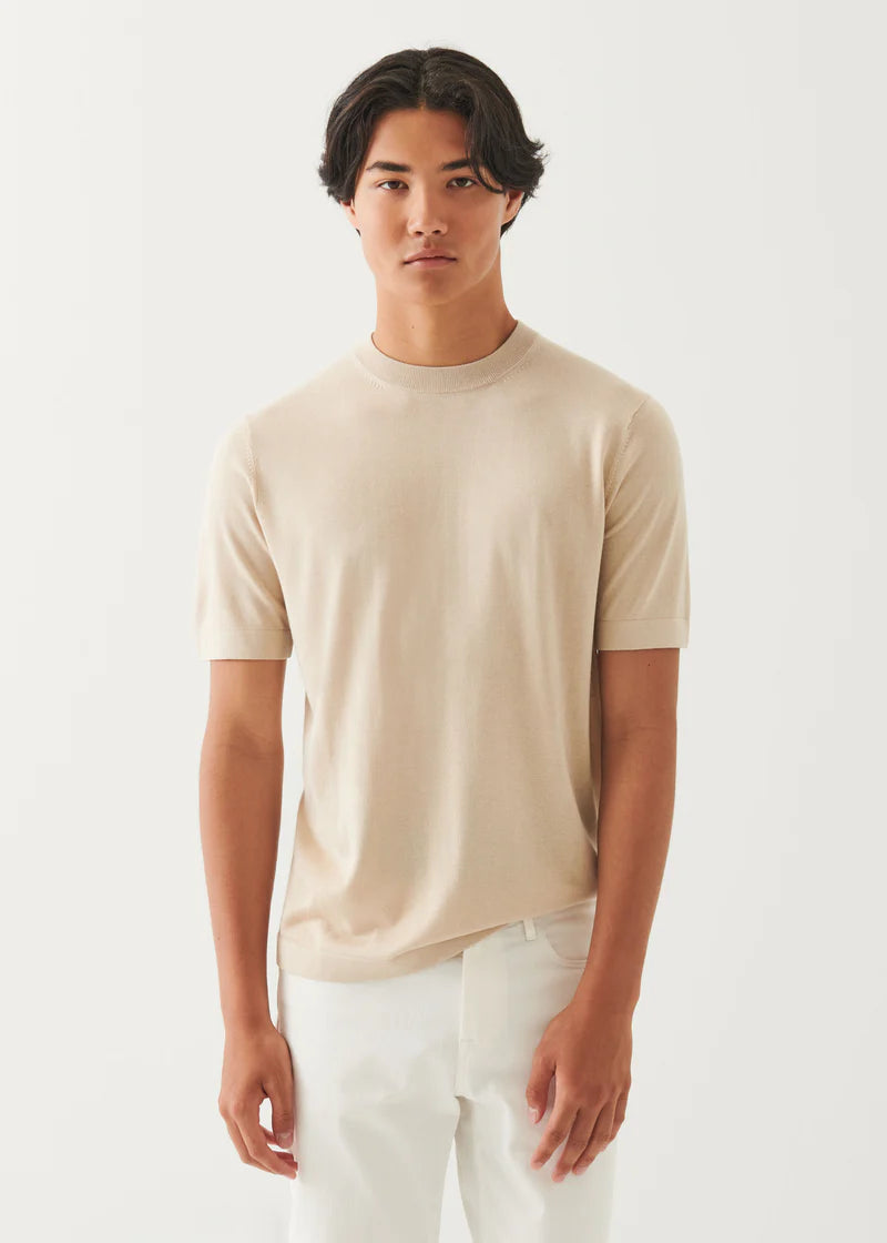 Silk Cashmere Blend Short Sleeve Crewneck - Sandstone