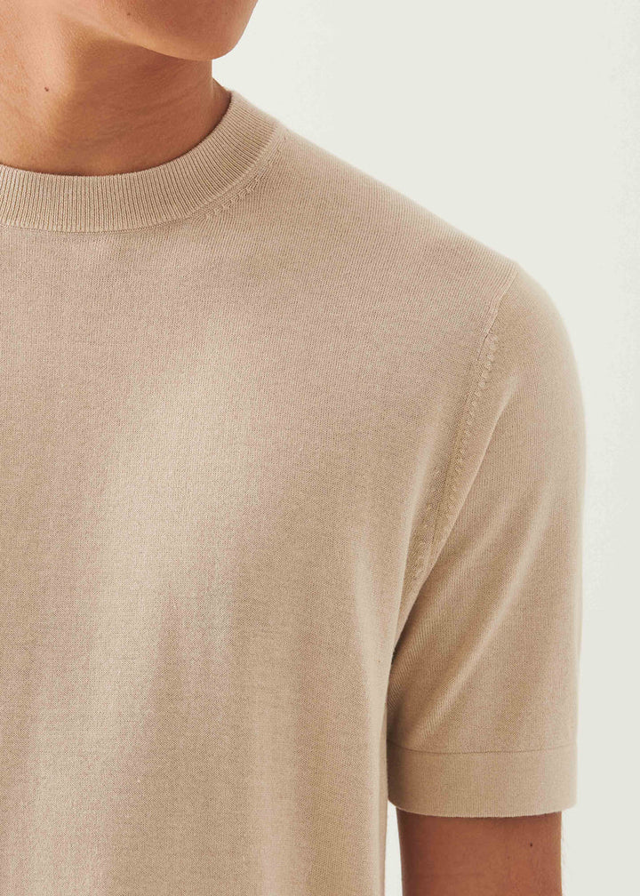 Silk Cashmere Blend Short Sleeve Crewneck - Sandstone