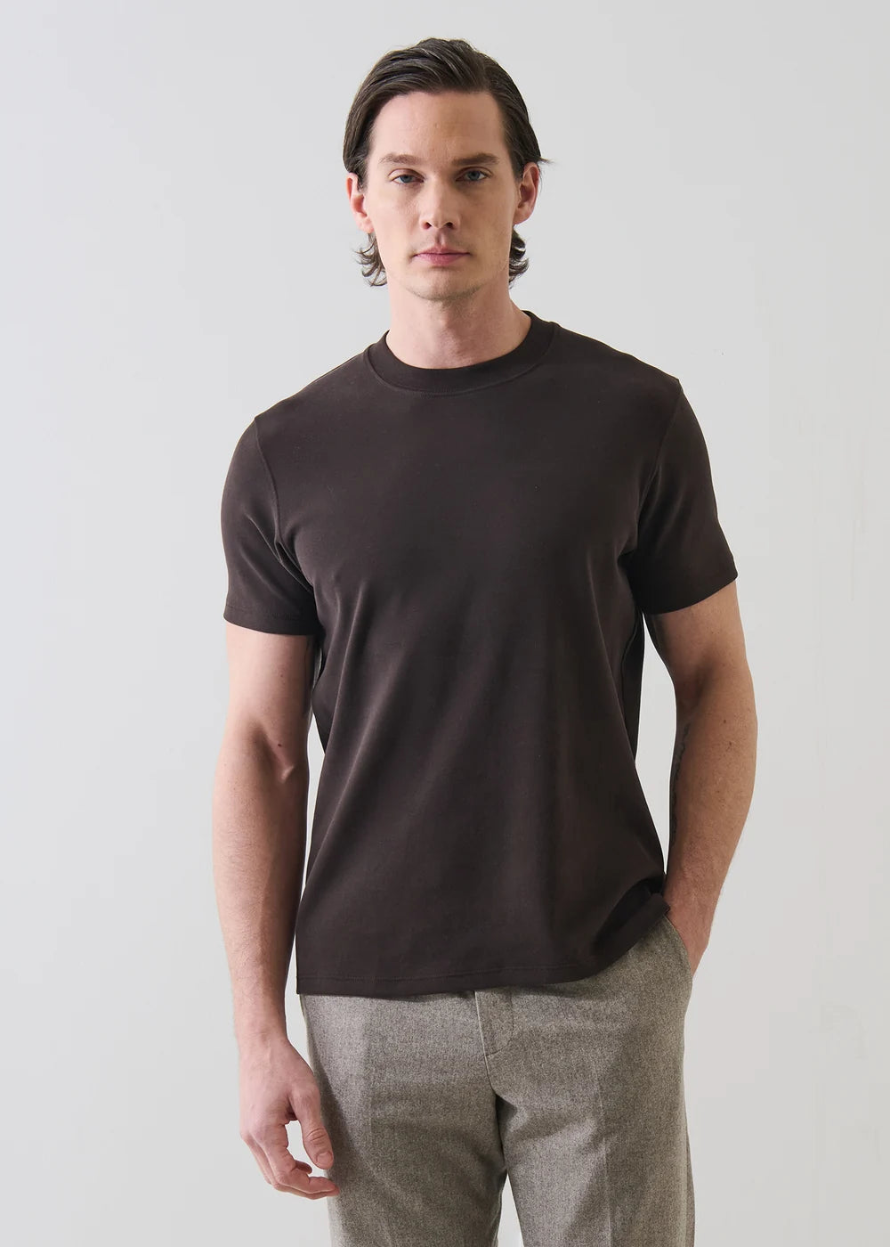 STRETCH BRUSHED T-SHIRT - GANACHE