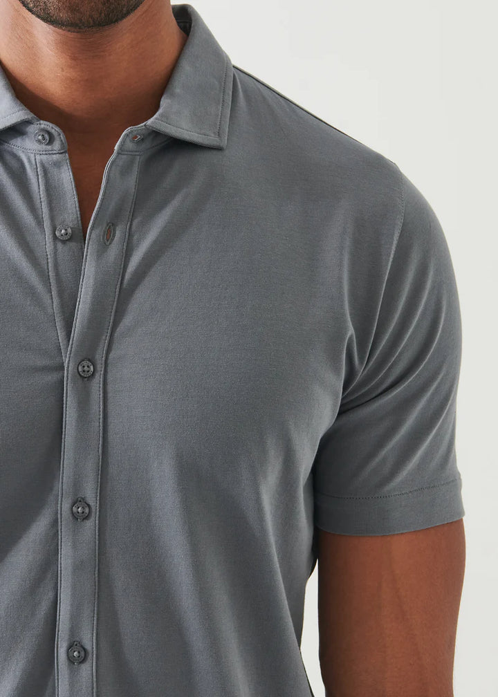 Pima Cotton Stretch Button Front Shirt - Green smoke