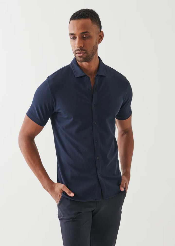 Pima Cotton Stretch Button Front Shirt - Midnight