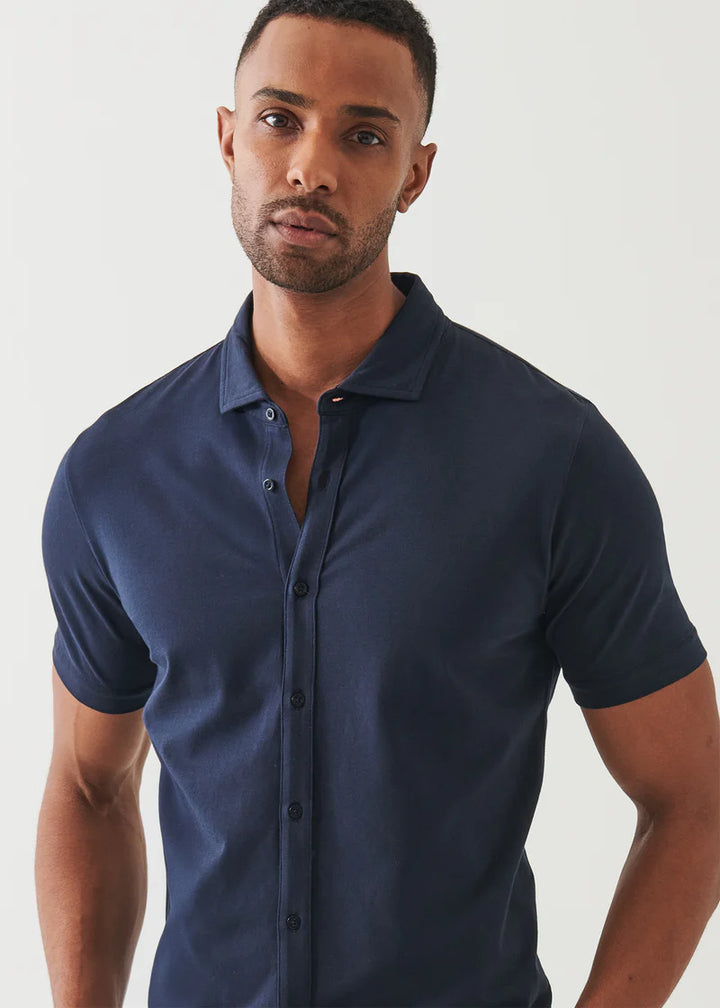Pima Cotton Stretch Button Front Shirt - Midnight