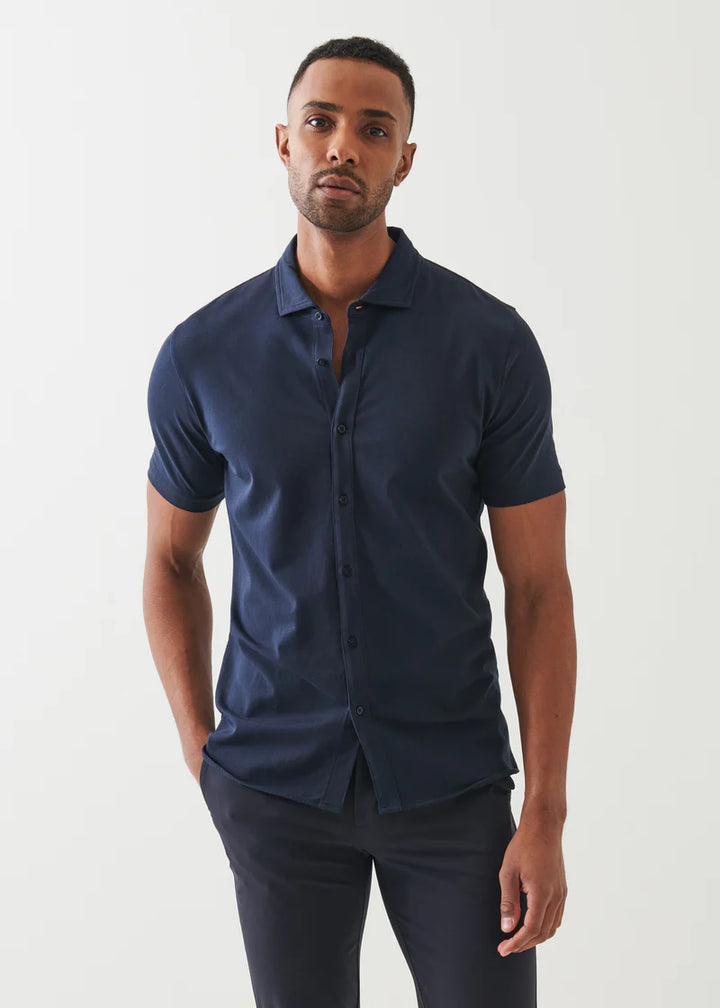 Pima Cotton Stretch Button Front Shirt - Midnight