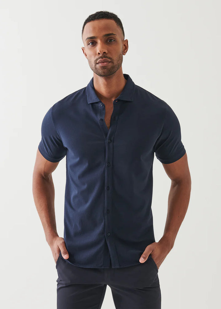 Pima Cotton Stretch Button Front Shirt - Midnight