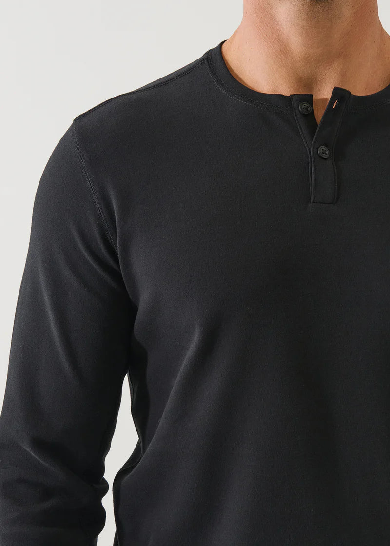 PIMA COTTON INTERLOCK HENLEY - BLACK