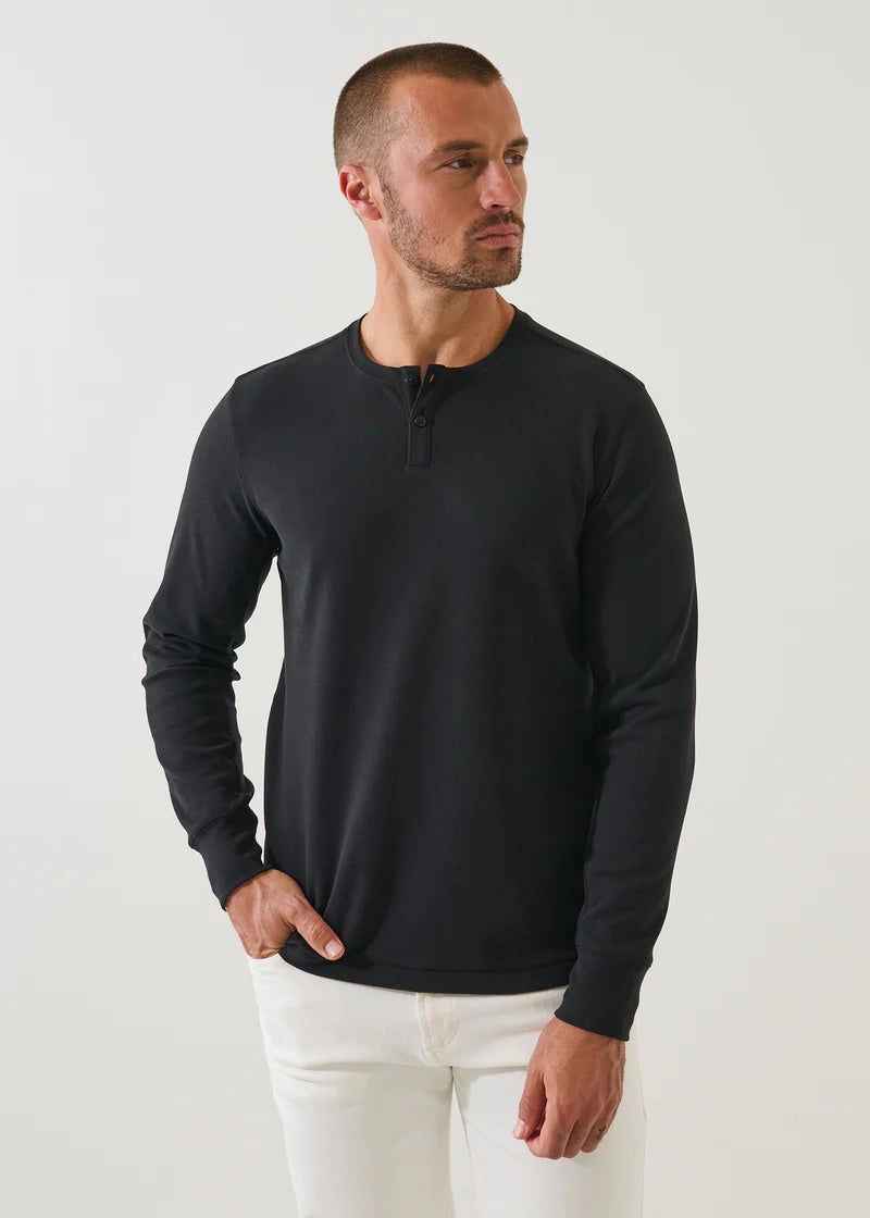 PIMA COTTON INTERLOCK HENLEY - BLACK