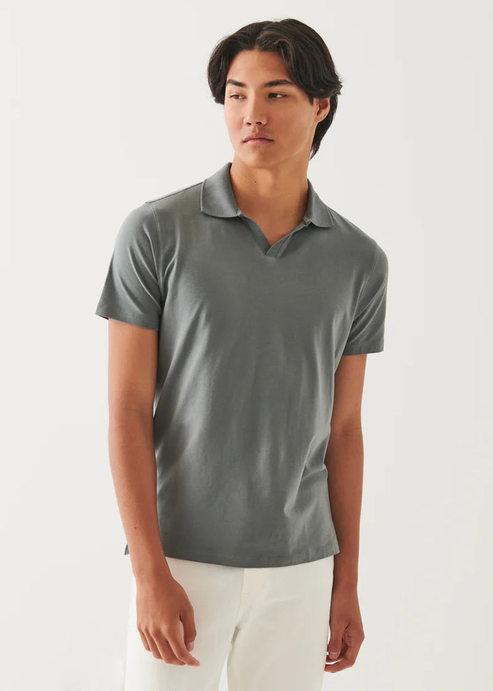 Pima Cotton Stretch Open Polo - Green smoke