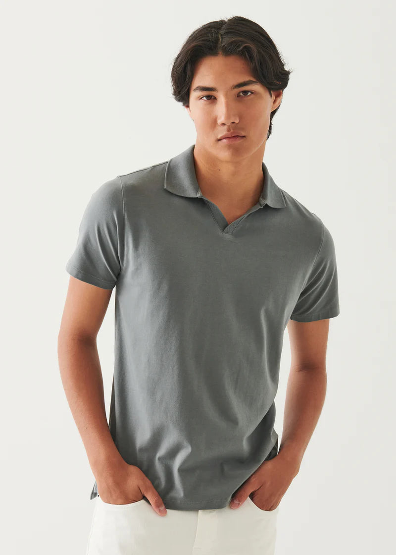 Pima Cotton Stretch Open Polo - Green smoke