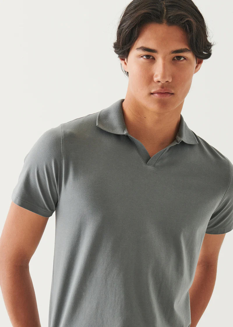 Pima Cotton Stretch Open Polo - Green smoke