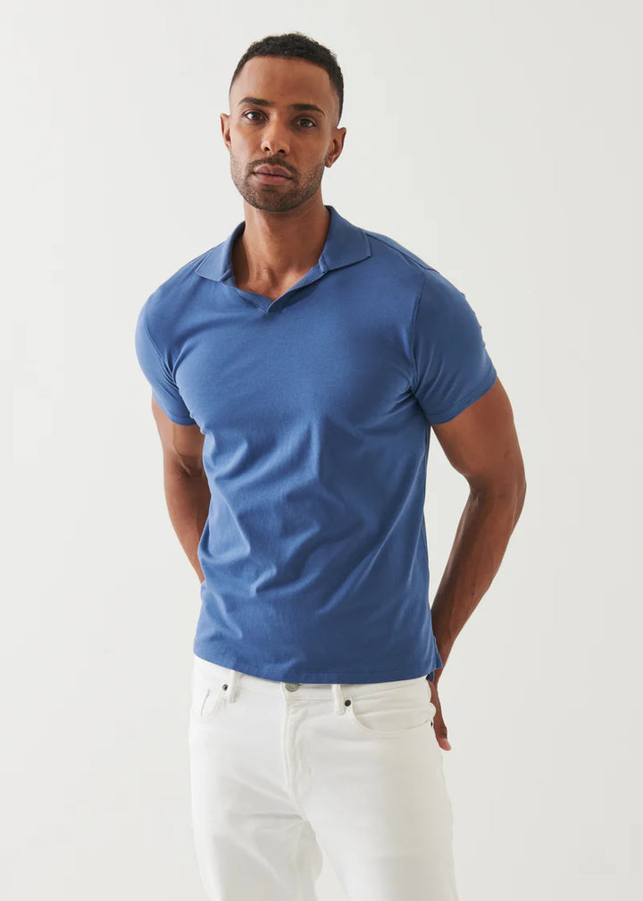 Pima Cotton Stretch Open Polo - Indigo