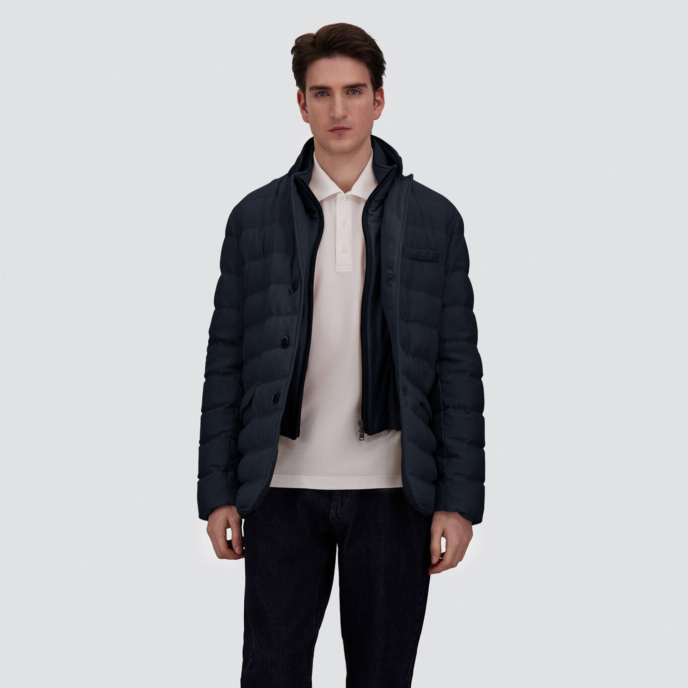 WOOL-BLEND SUEDE-EFFECT BLAZER - NAVY