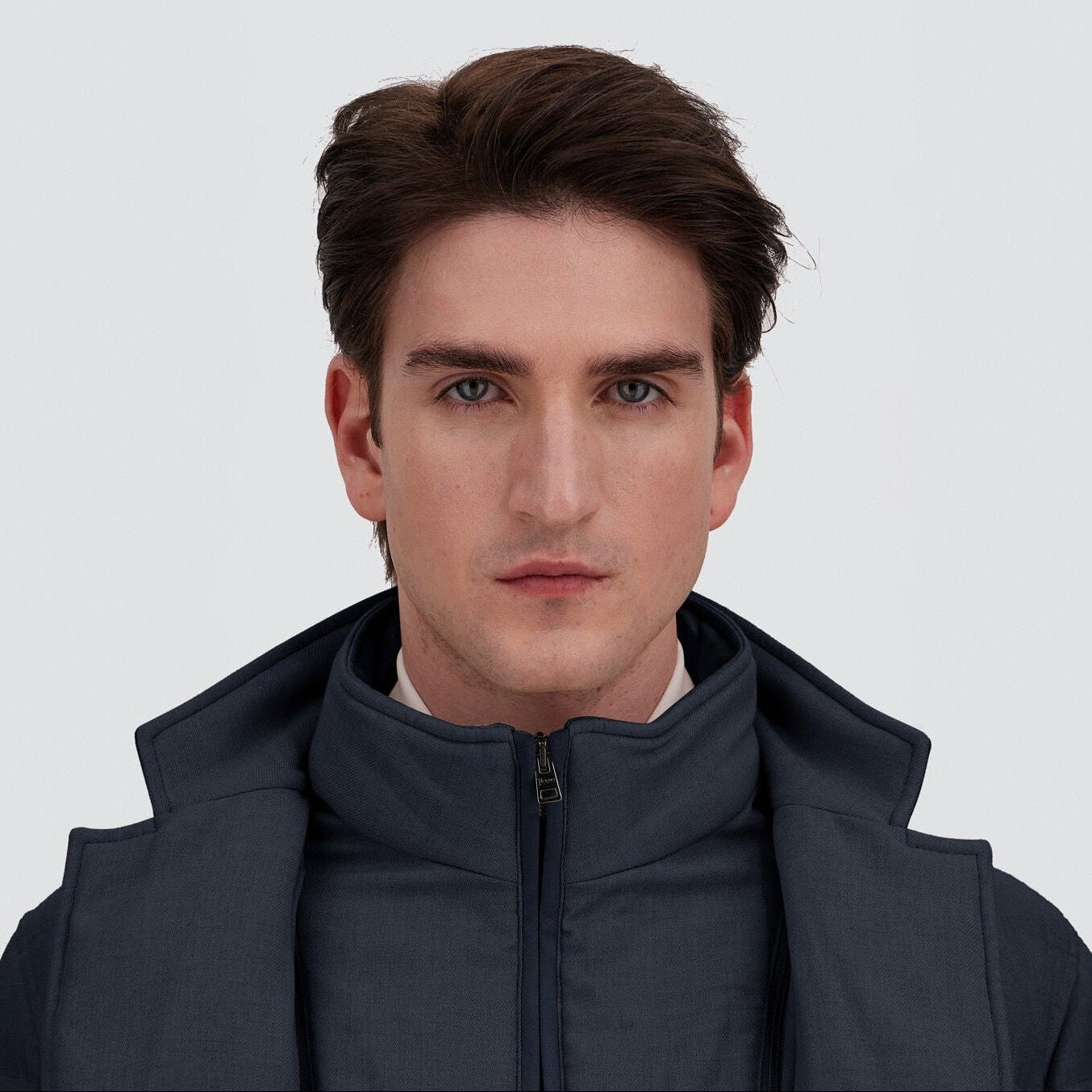 WOOL-BLEND SUEDE-EFFECT BLAZER - NAVY