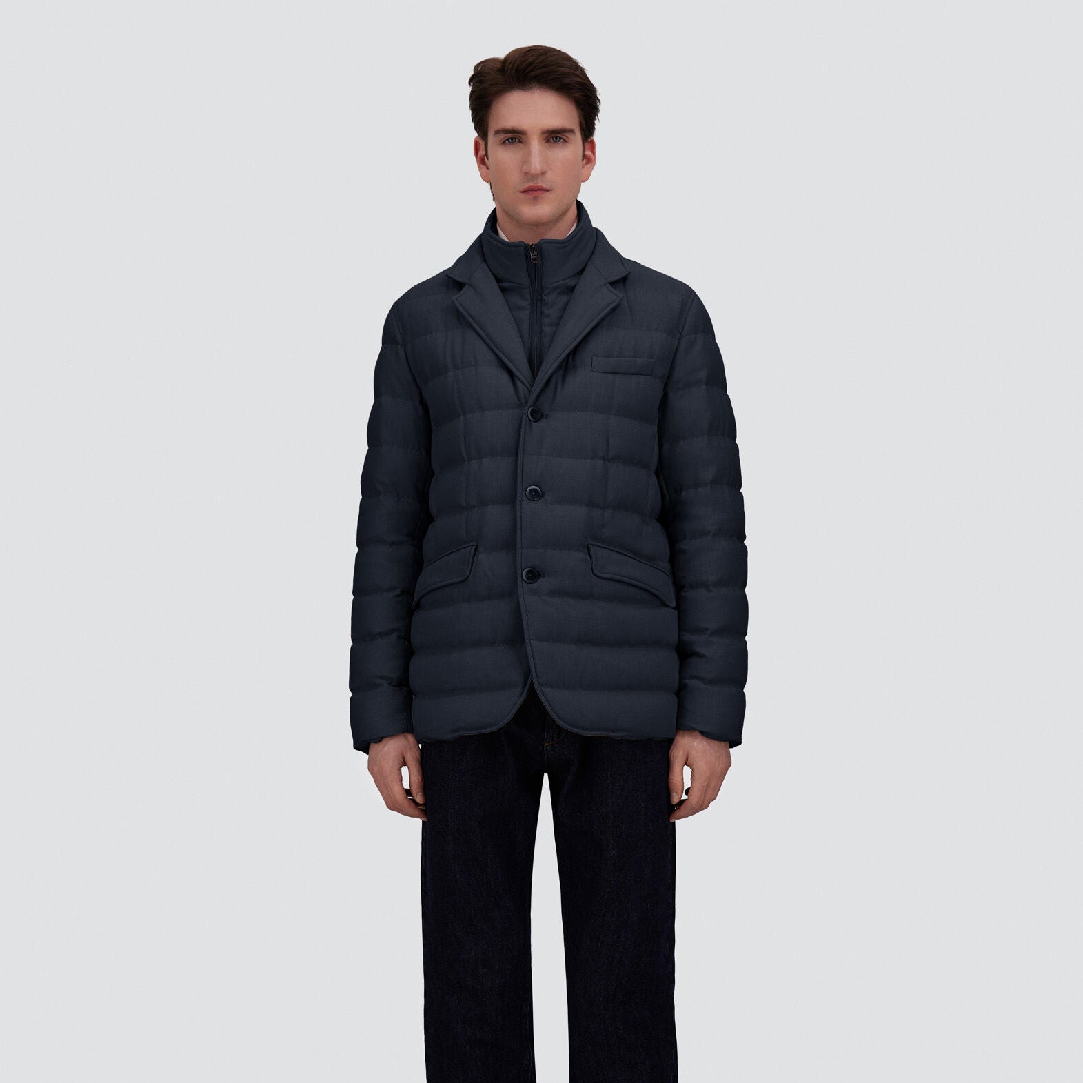 WOOL-BLEND SUEDE-EFFECT BLAZER - NAVY
