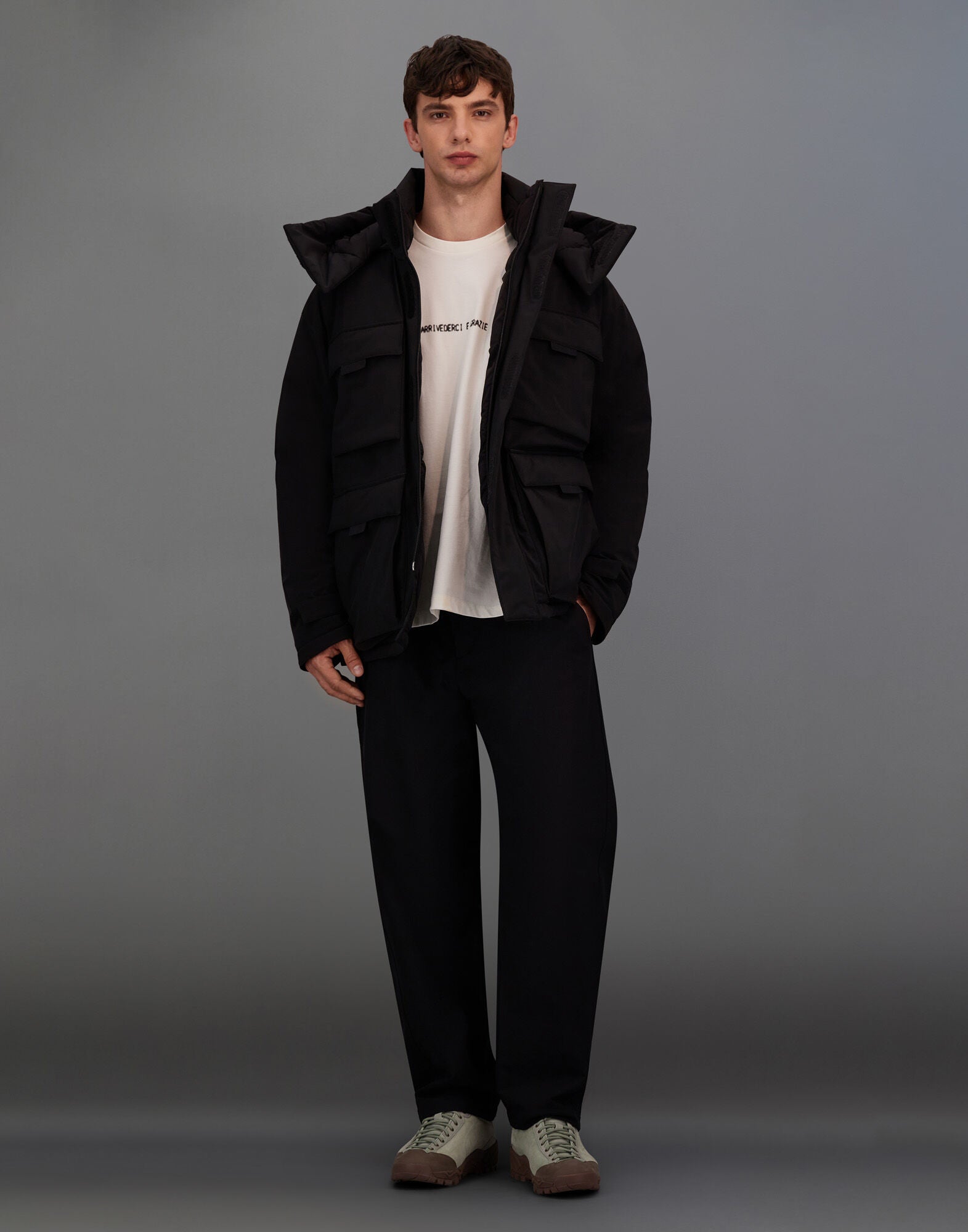 SHORT PARKA IN STRETCH DOWN - BLACK