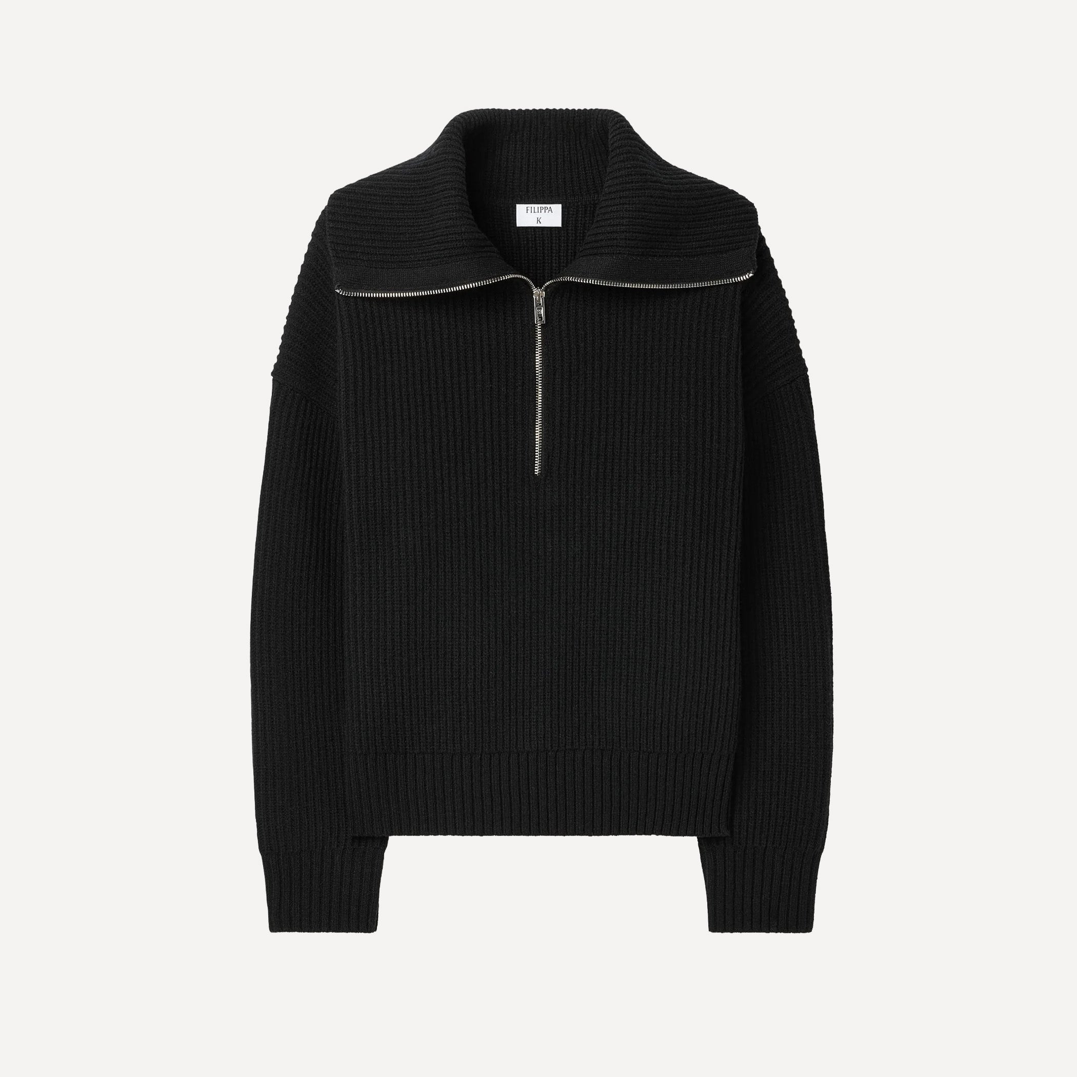 RIBBED HALF ZIP SWEATER - NAVY