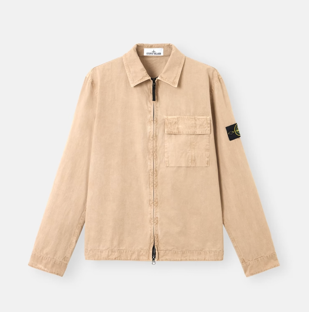 BRUSHED ORGANIC COTTON ZIP-UP OVERSHIRT - DESERT