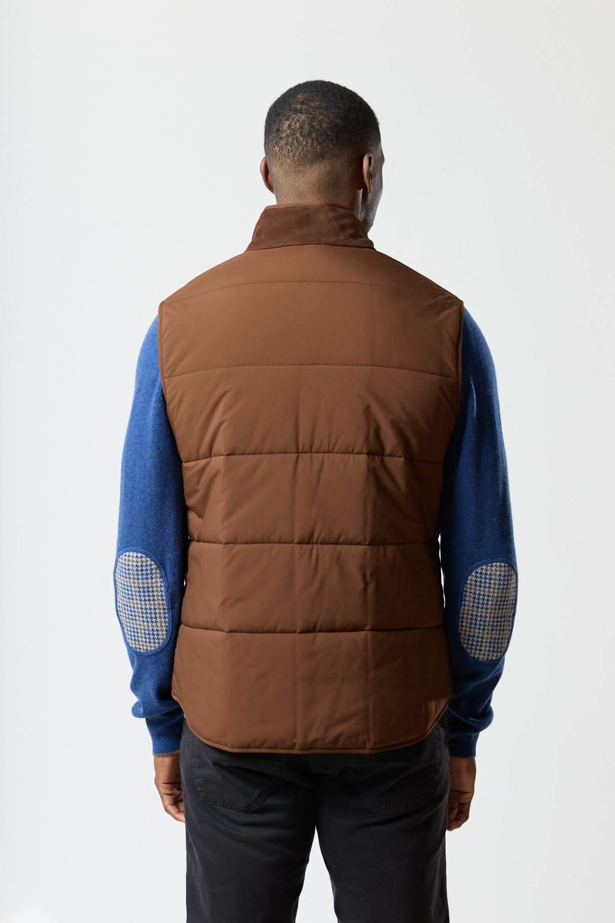 PADDED SLEEVELESS FAUX-SUEDE VEST